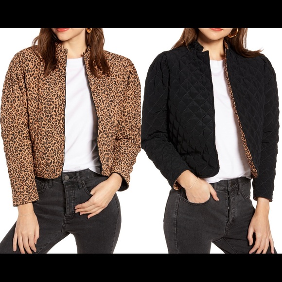 Reversible Quilted Jacket Leopard Brown 